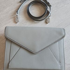 Rebecca Minkoff GraySaffiano Leather Leo Envelope Crossbody Clutch